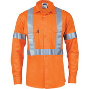 DNC - Hi Vis Cool Breeze Cotton Shirt With ‘X’ Back & Additional 3m R/Tape on Tail L/S - 3746