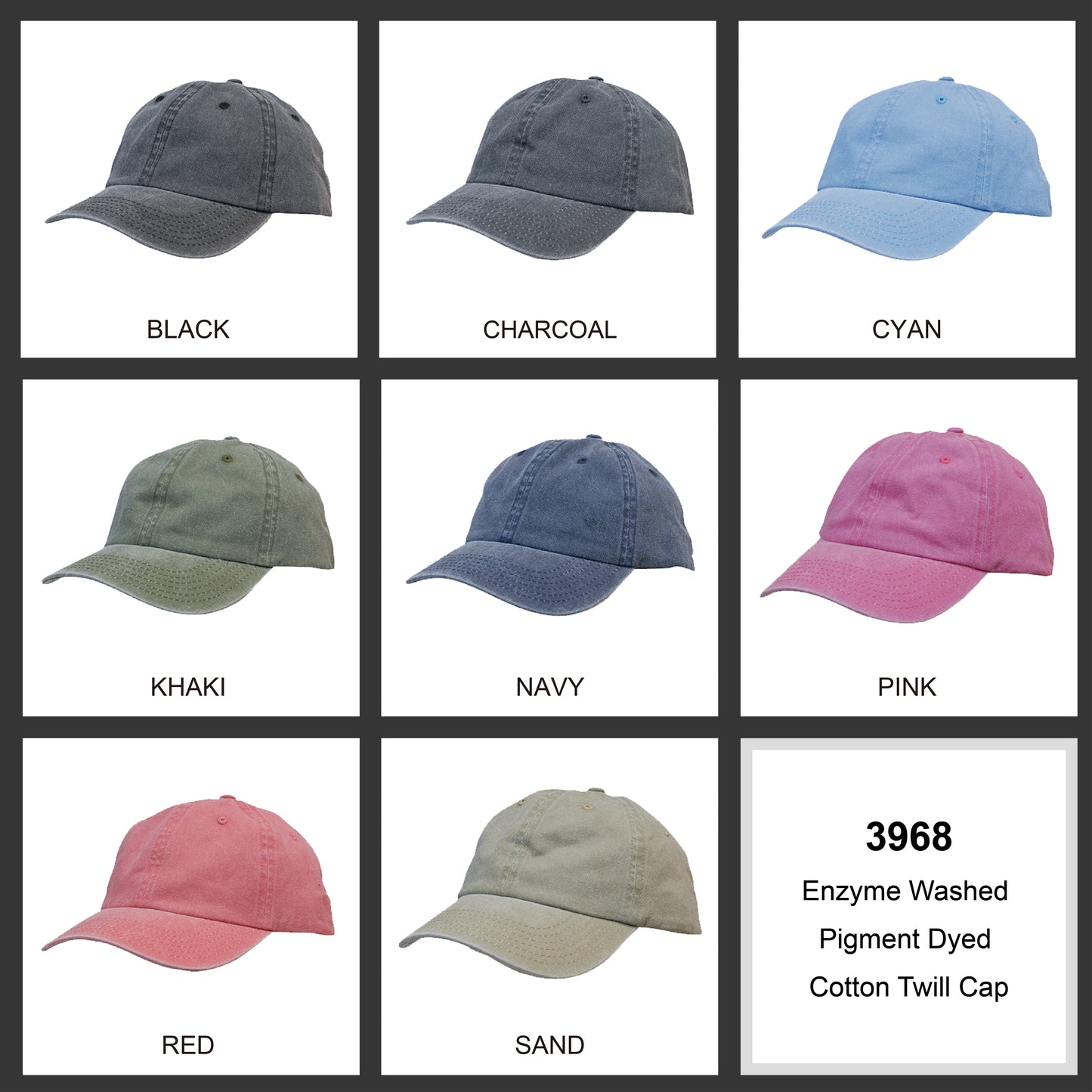 Headwear - Enzyme Washed Pigment Dyed Cotton Twill Cap - 3968