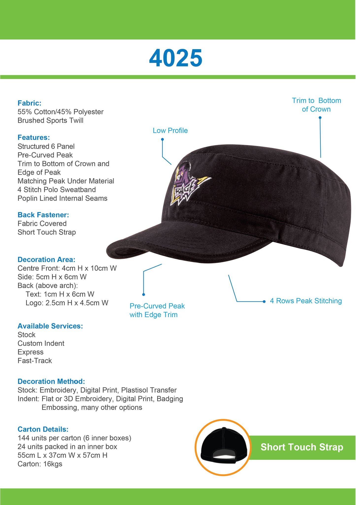 Headwear-Sports Twill Military Cap-4025