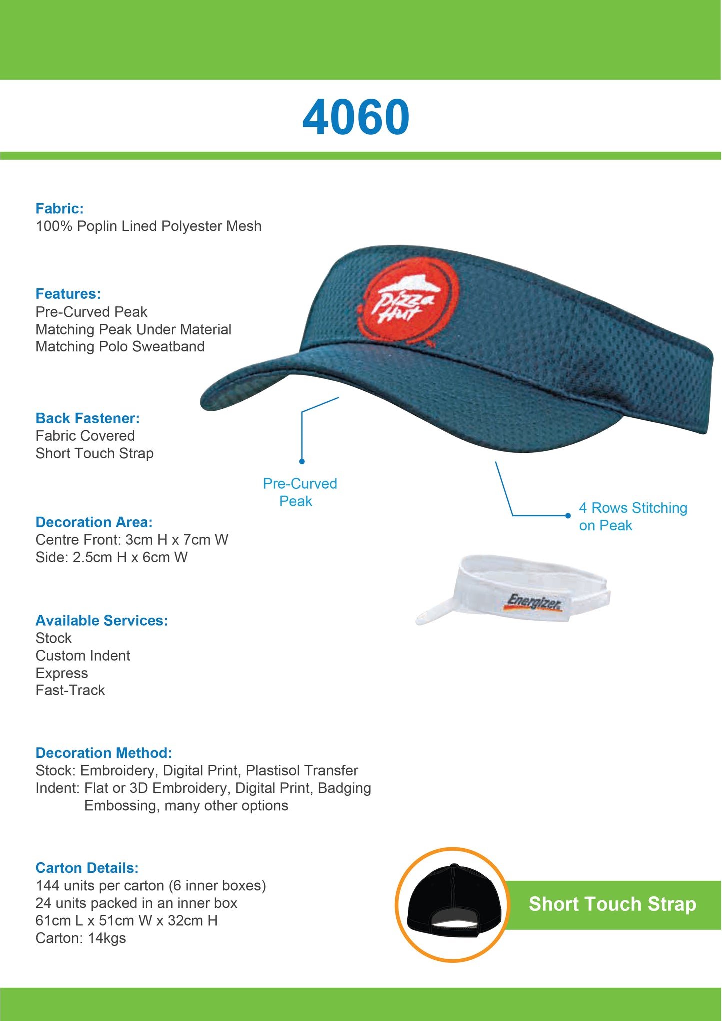 Headwear Sports Mesh Visor - 4060