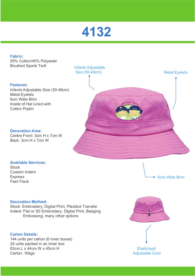 Headwear Brushed Sports Twill Infants Bucket Hat - 4132