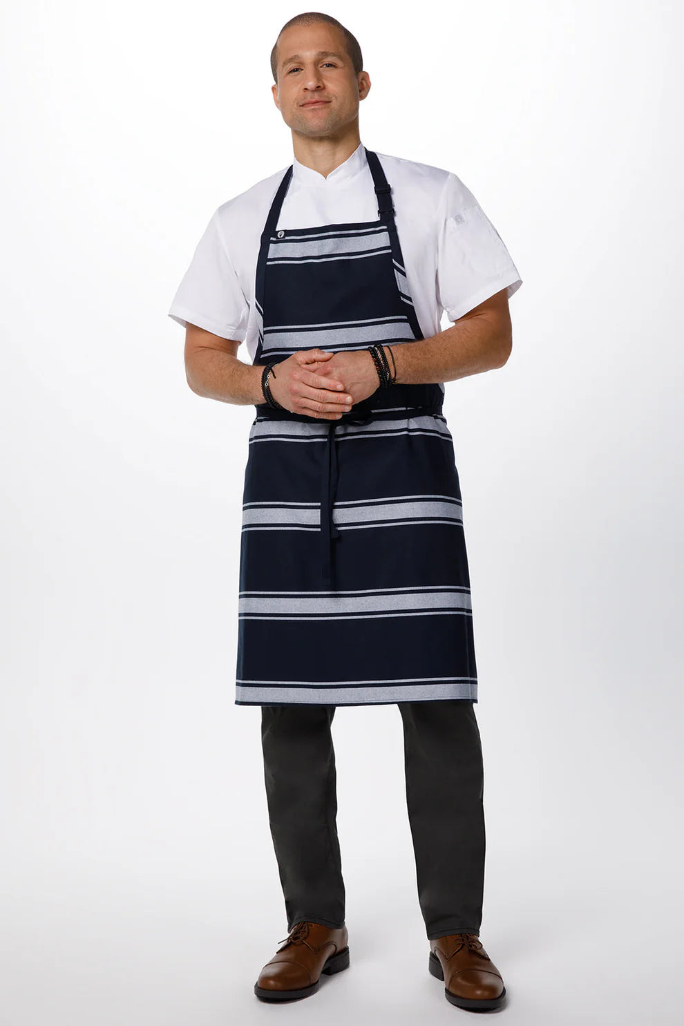 Chef Works - Navy Butcher Stripe Bib Apron - BSBA
