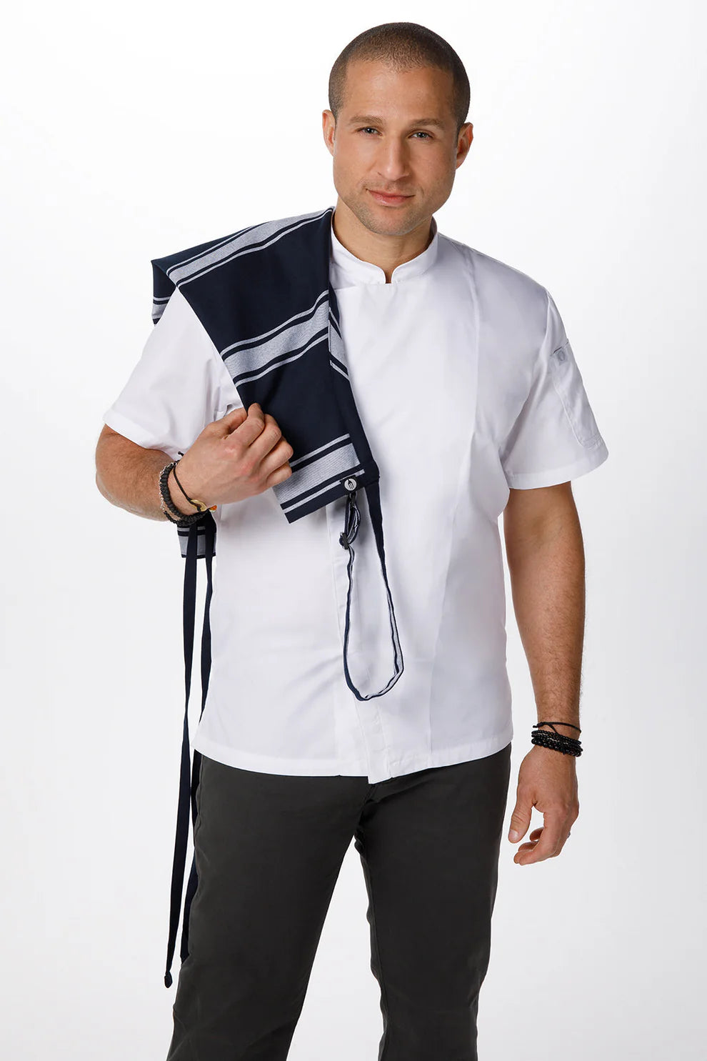 Chef Works - Navy Butcher Stripe Bib Apron - BSBA