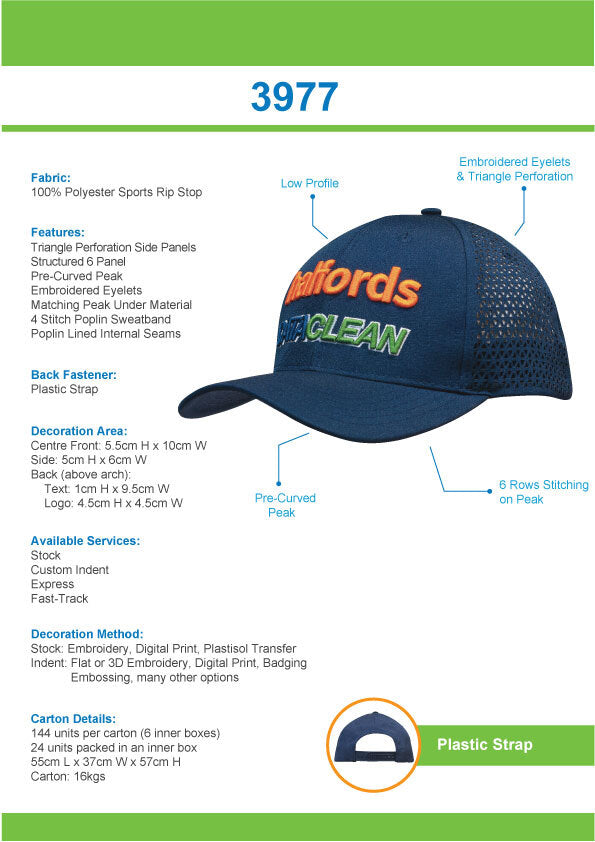 Headwear - Sports Ripstop Twill with triangle perforations - 3977