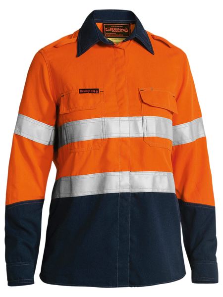 Bisley tencate Tecasafe Plus Women's Taped Two Tone FR Hi Vis Lightweight Vented Long Sleeve Shirt-BL8098T