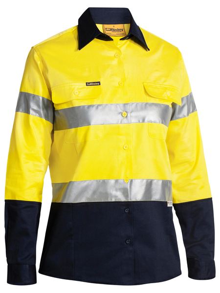 Bisley 2 Tone Ladies Hi Vis Drill Shirt 3m Reflective Tape - Long Sleeve-BLT6456