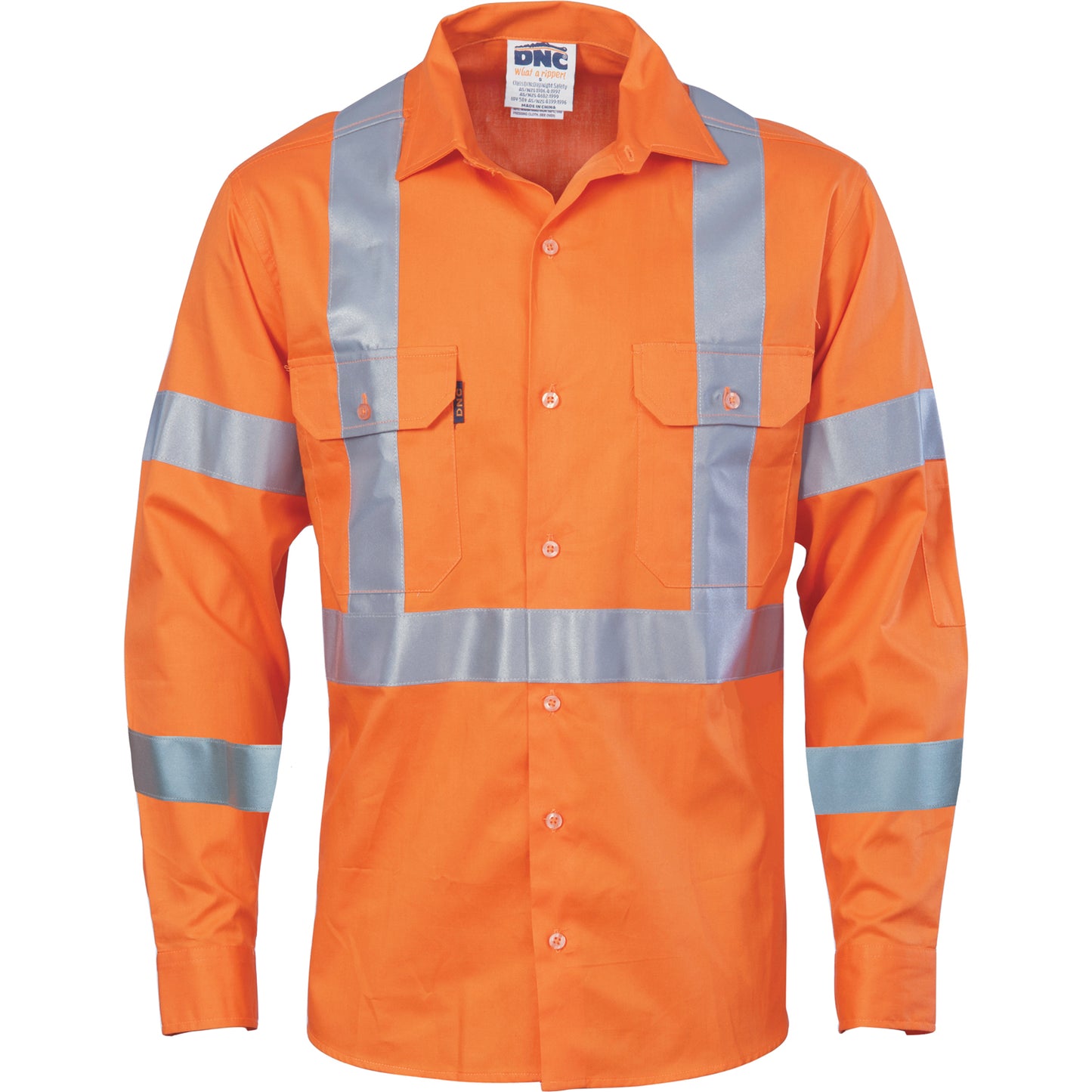 DNC Hivis cool-breeze cotton shirt with double hoop on arms & 'X' back CSR R/tape - long sleeve 3789 - Star Uniforms Australia