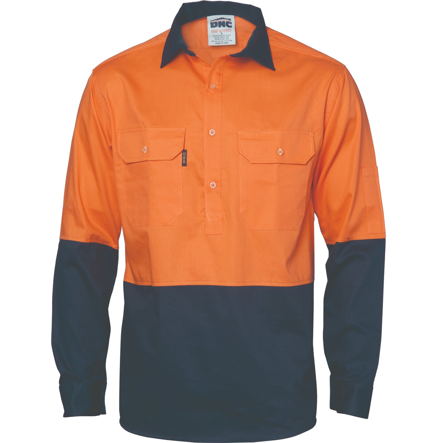 DNC HiVis Two Tone Close Front Cotton Drill Shirt - long sleeve Guss et Sleeve 3834 - Star Uniforms Australia