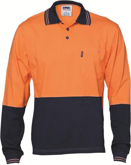 Dnc Hivis Cool-Breeze Cotton Jersey L/S Polo Shirt With Under Arm Cotton Mesh (3846) - Star Uniforms Australia