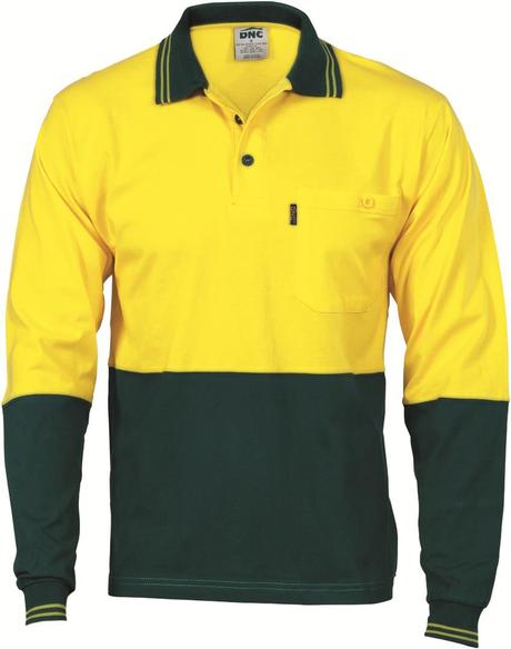Dnc Hivis Cool-Breeze Cotton Jersey L/S Polo Shirt With Under Arm Cotton Mesh (3846) - Star Uniforms Australia