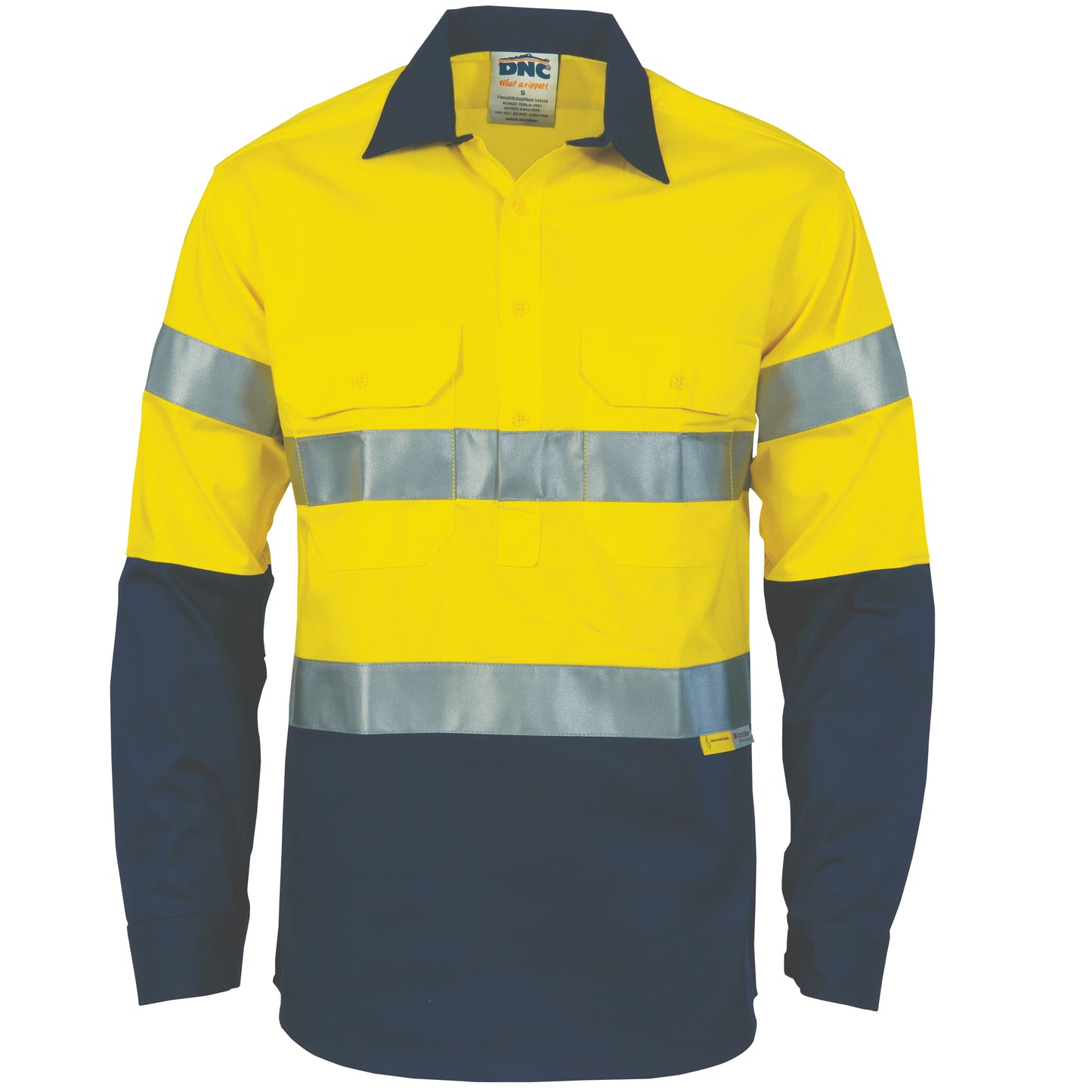 DNC HiVis Two Tone Closed Front Cotton Shirt with 3M R/Tape 3849 - Star Uniforms Australia