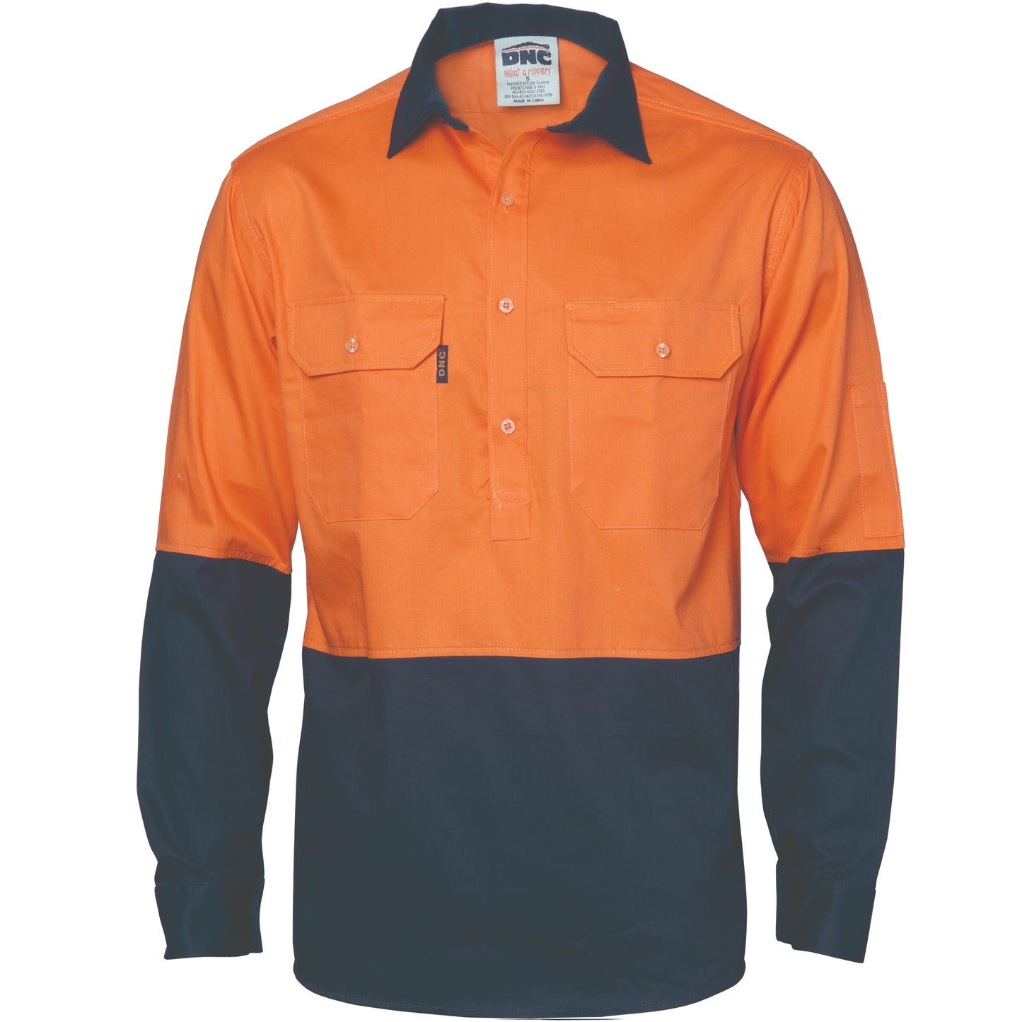 DNC HiVis 2 Tone Cool-Breeze Close Front Cotton Shirt - Long sleeve 3934 - Star Uniforms Australia