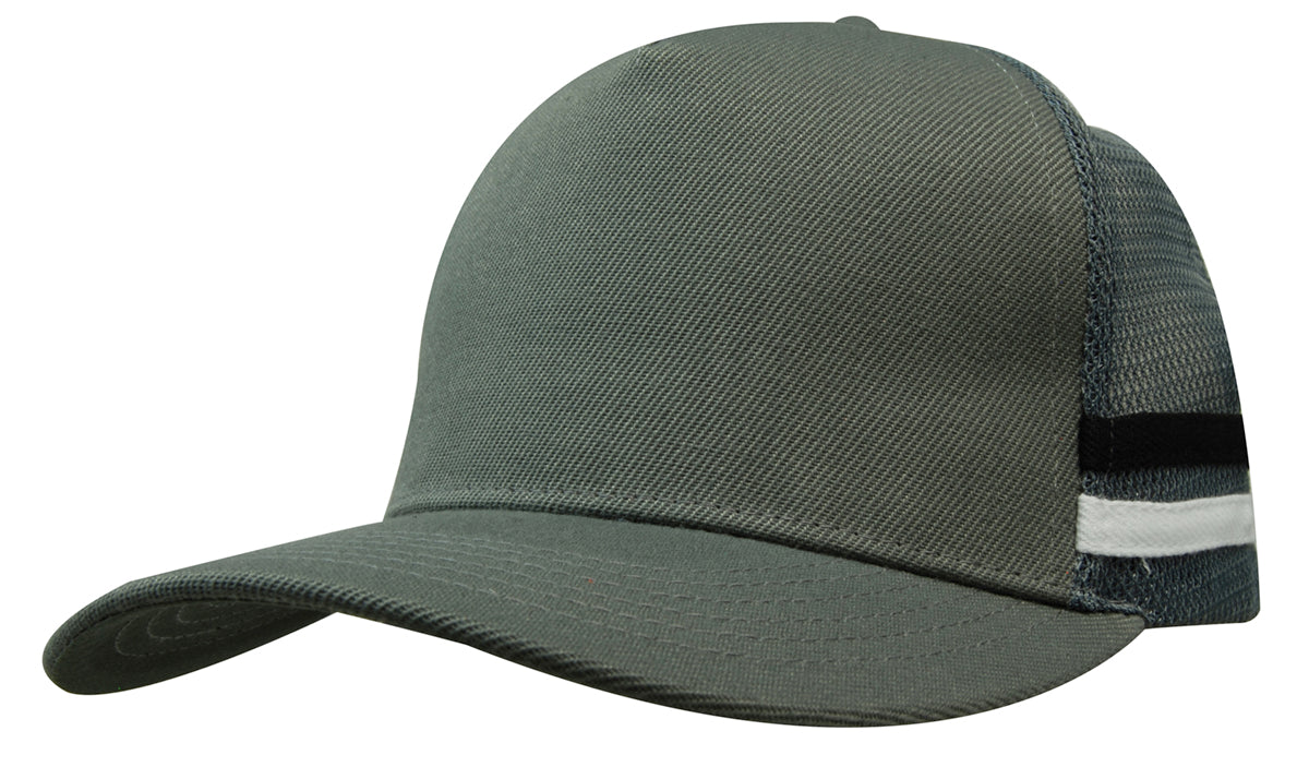 Headwear - American Premium Twill/Mesh Deep Fit Trucker with Stripes - 3995
