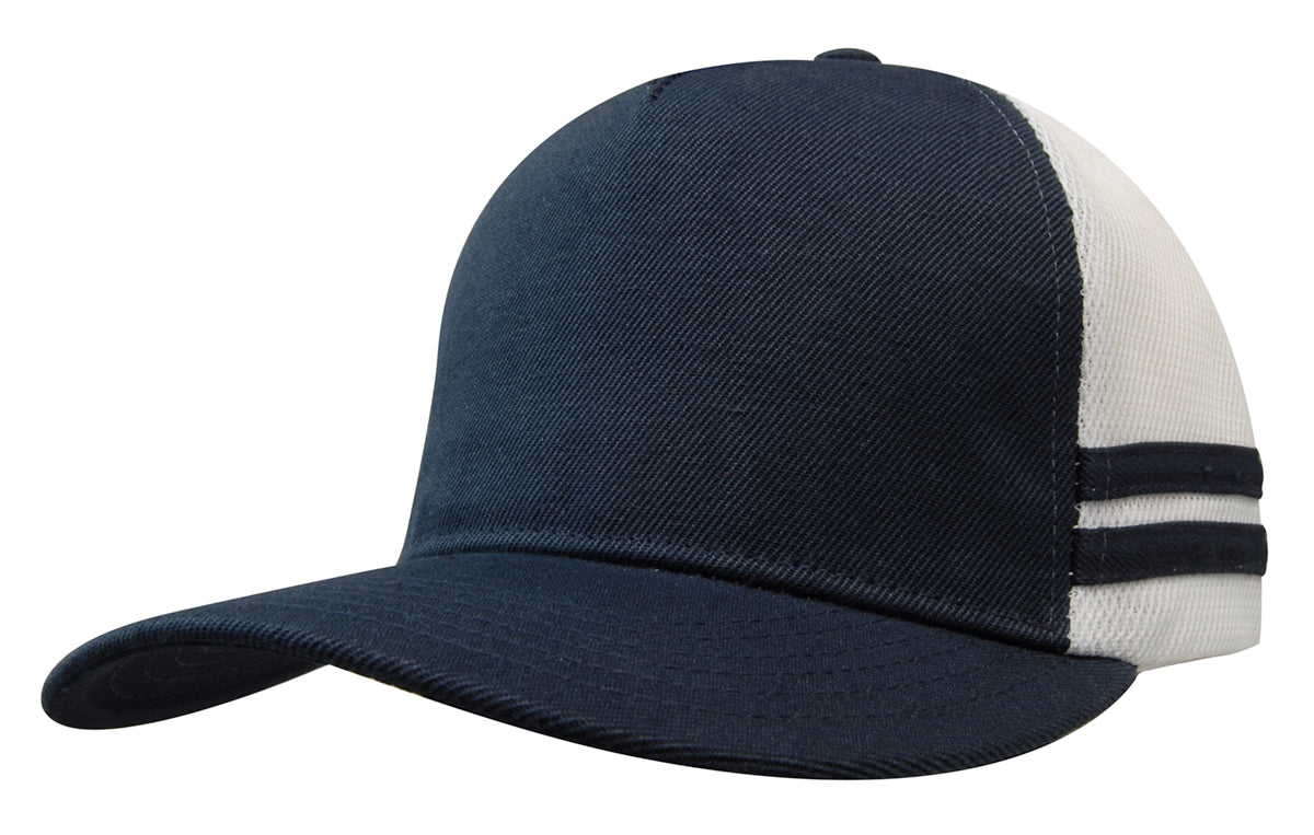 Headwear - American Premium Twill/Mesh Deep Fit Trucker with Stripes - 3995