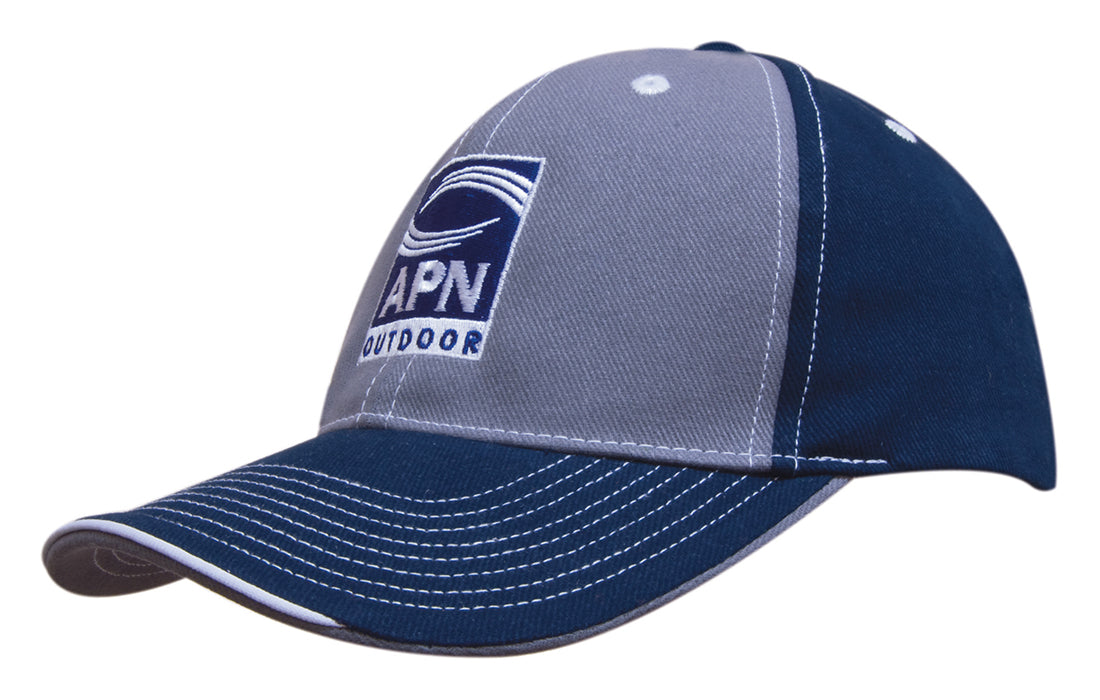 Headwear-Brushed Heavy Cotton Two Tone Cap with Contrasting Stitching and Open Lip Sandwich-4053