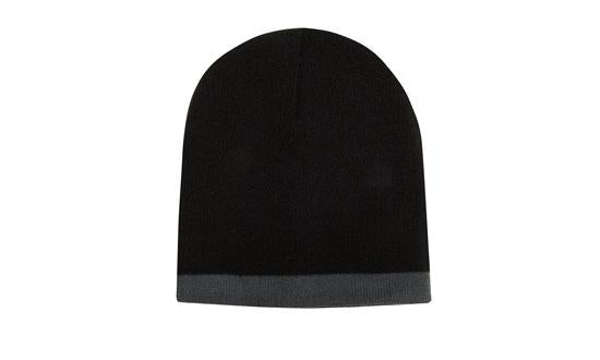 Headwear-Roll Down Two Tone Acrylic Beanie - Toque-4188