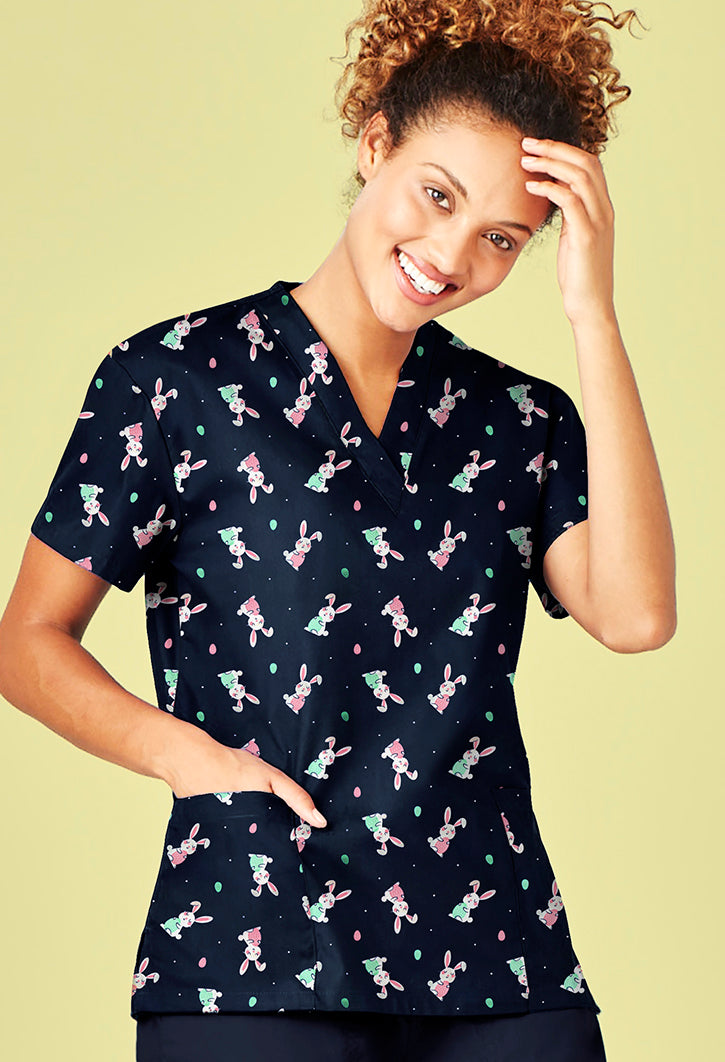 Biz Care-Women Easter V-Neck Short Sleeve Scrub Top-CST152LS