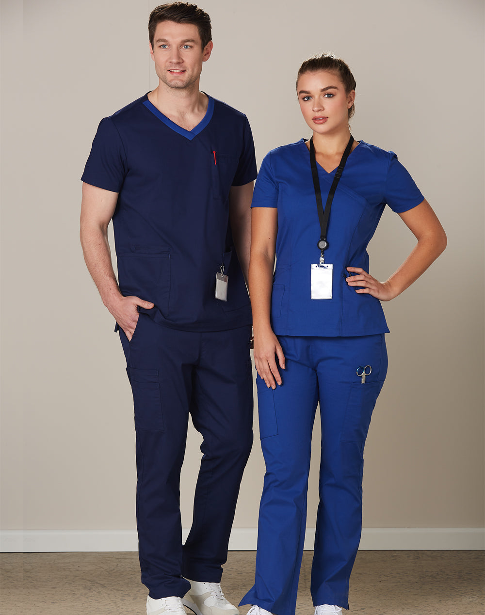 Winning Spirit-Mens Semi-Elastic Waist Tie Soild Colour Scrub Pants-M9710