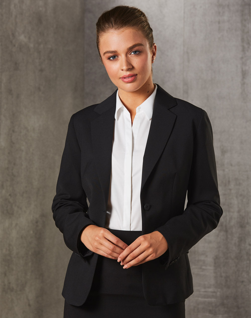 Winning Spirit-Women's Poly/Viscose Stretch Stripe One Button Cropped Jacket-M9208