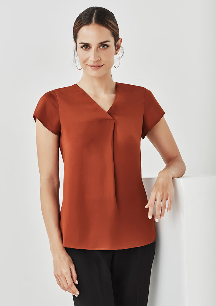 Biz Corporate Womens Kayla V-Neck Pleat Blouse RB967LS