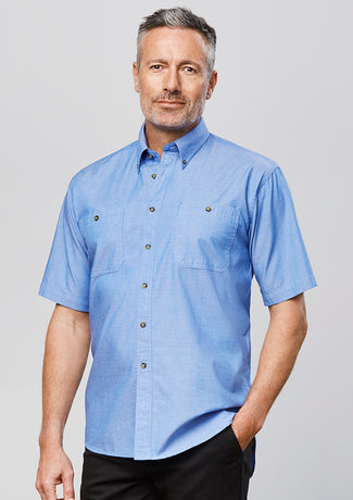 Biz Collection Mens Wrinkle Free Chambray Short Sleeve Shirt Sh113 - Star Uniforms Australia
