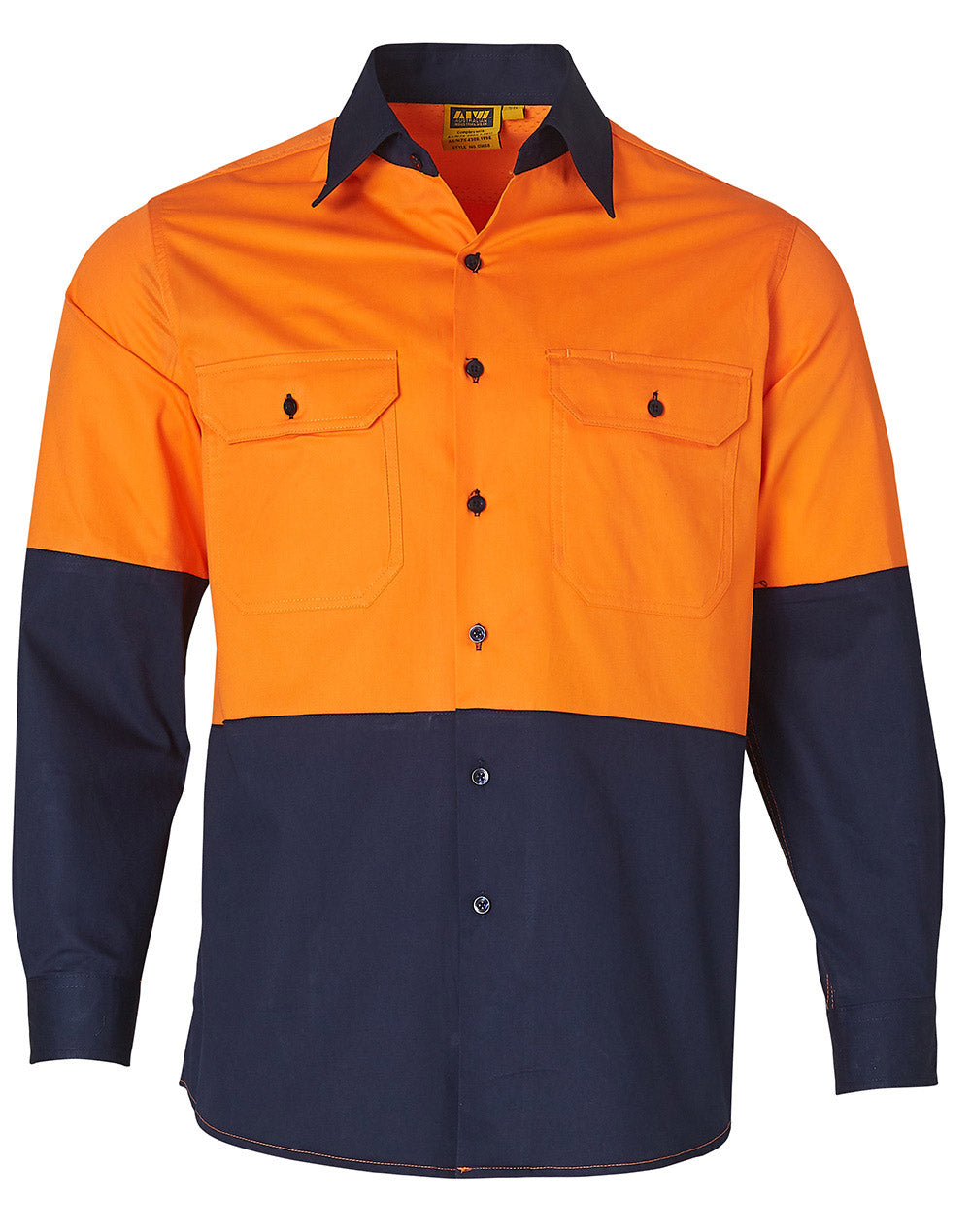Winning Spirit-Hi-Vis Two Tone Cool-Breeze Long Sleeve Cotton Work Shirt-SW58