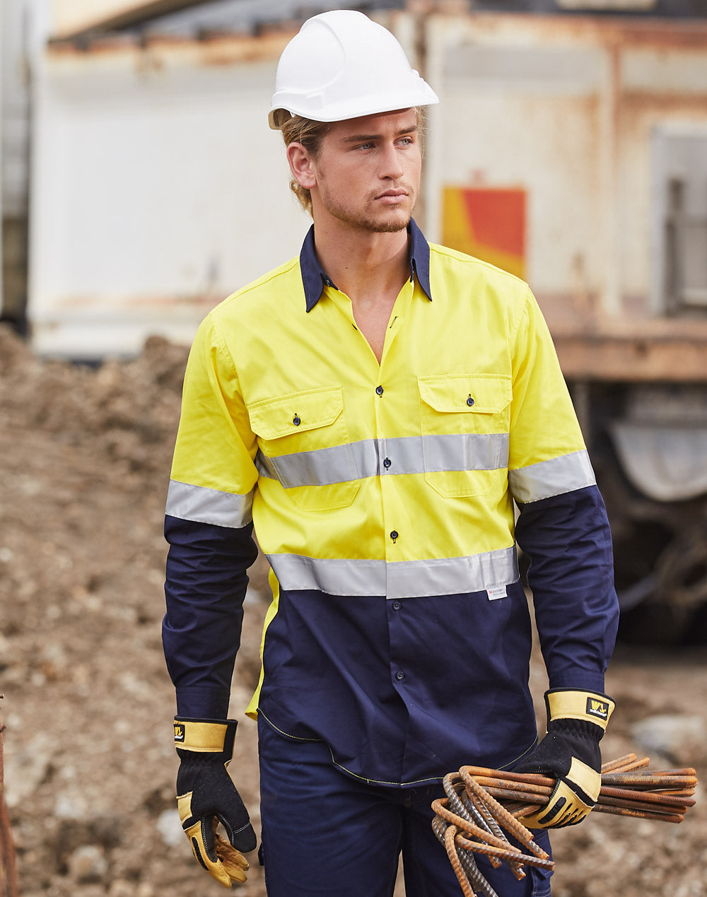 Winning Spirit-Men's High Visibility Cool-Breeze Cotton Twill Safety Shirts-SW60