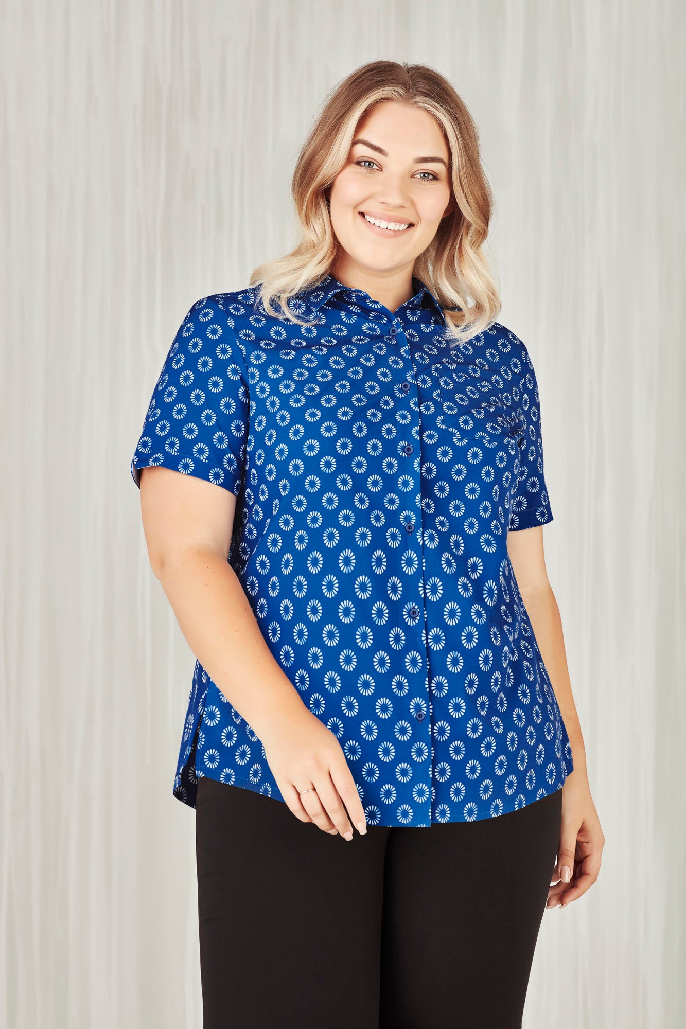 Biz Care Womens Easy Stretch Daisy Print Short Sleeve Shirt Cs948Ls - Star Uniforms Australia