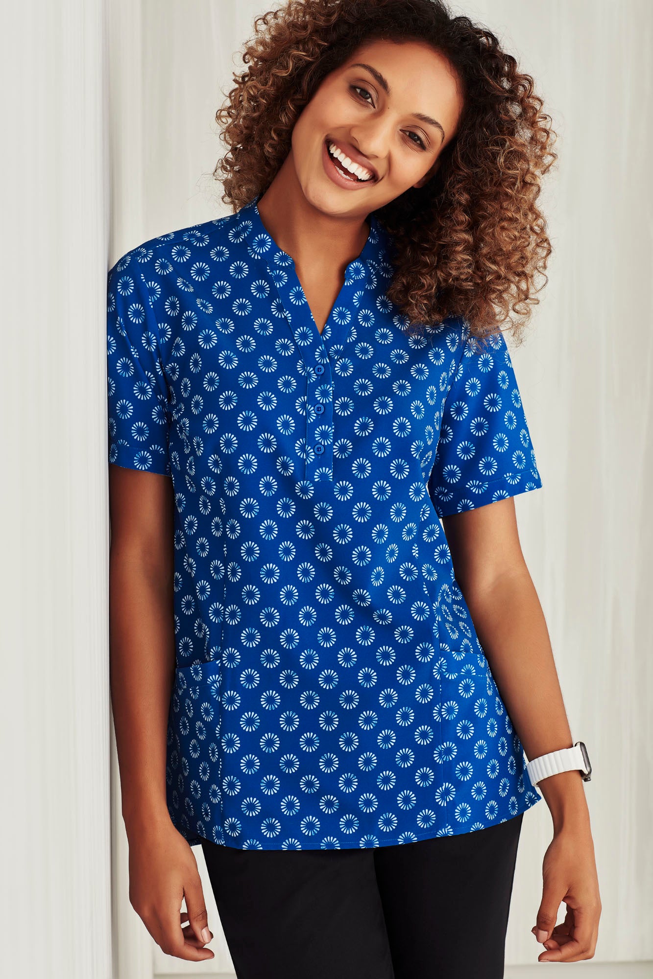 Biz Care Womens Easy Stretch Daisy Print Tunic CS950LS - Star Uniforms Australia