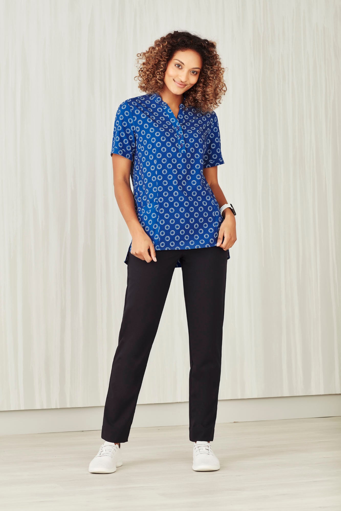 Biz Care Womens Easy Stretch Daisy Print Tunic CS950LS - Star Uniforms Australia