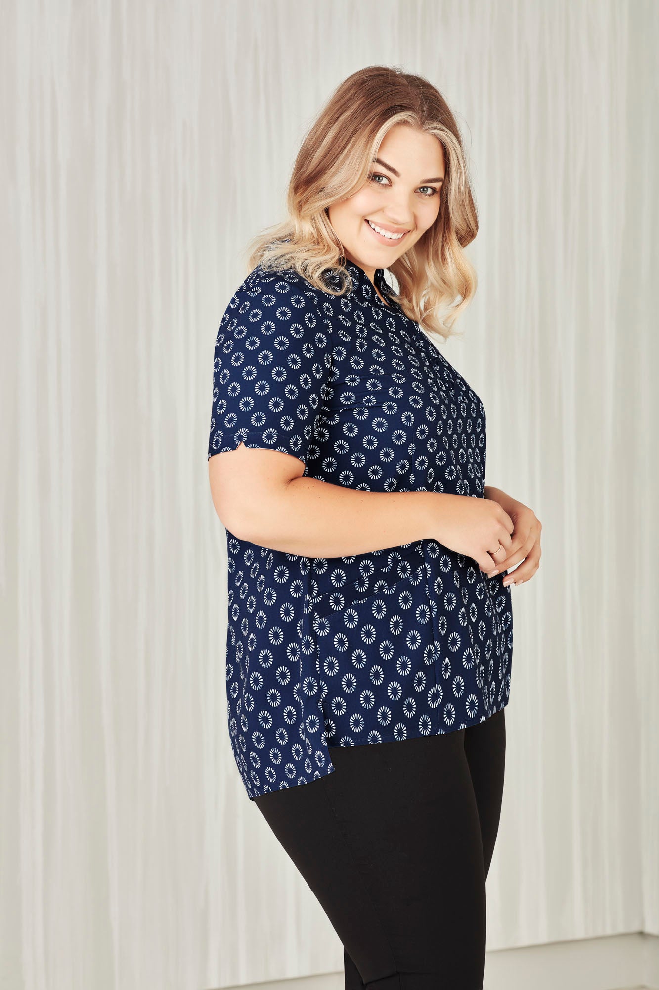 Biz Care Womens Easy Stretch Daisy Print Tunic CS950LS - Star Uniforms Australia