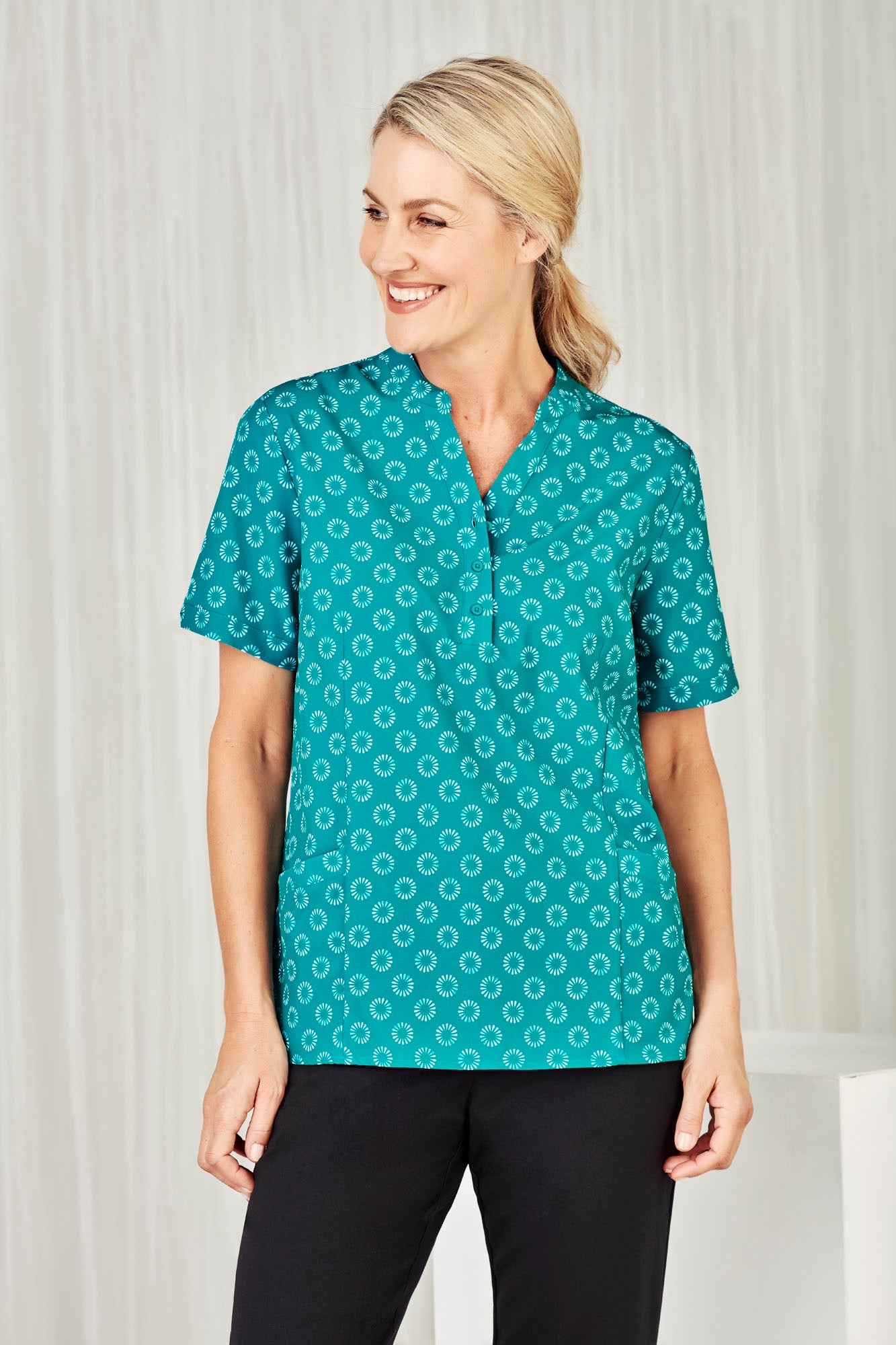 Biz Care Womens Easy Stretch Daisy Print Tunic CS950LS - Star Uniforms Australia