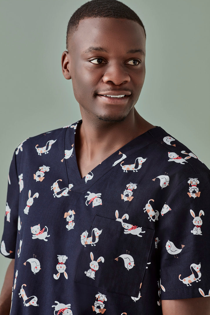 Biz Care-Mens Brst Friends Scrub Top- CST147MS