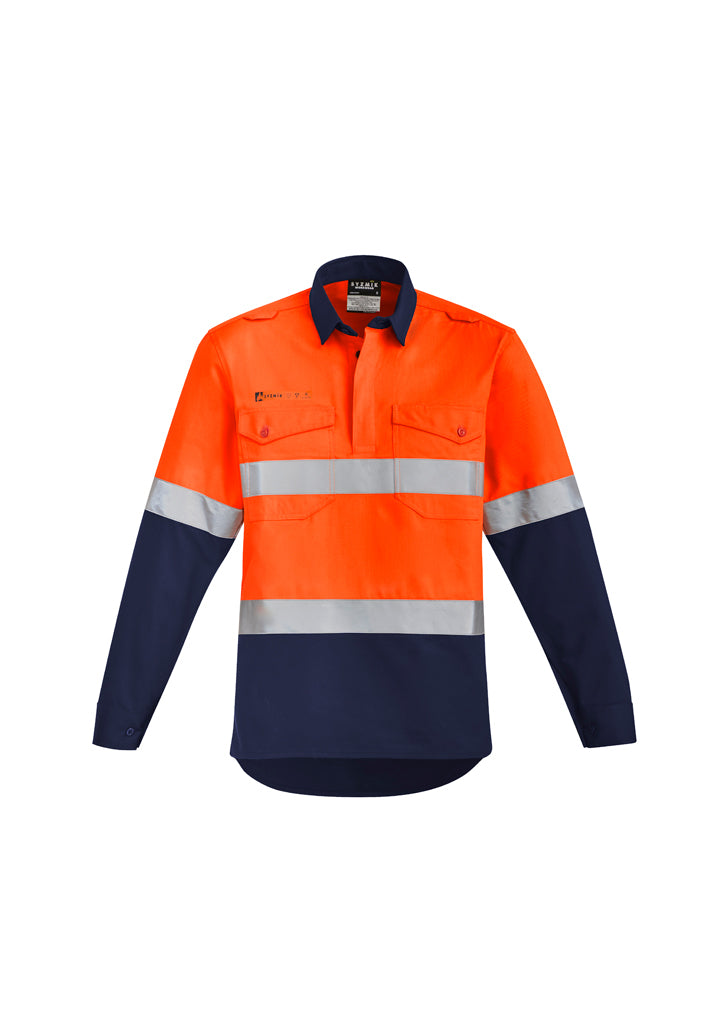 Syzmik Mens Orange Flame Hrc 2 Hoop Taped Closed Front Spliced Shirt Zw143 - Star Uniforms Australia