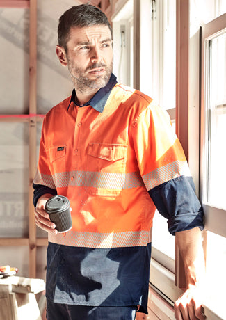 Syzmik Mens Rugged Cooling Hi Vis Segmented Tape L/S Shirt-ZW229