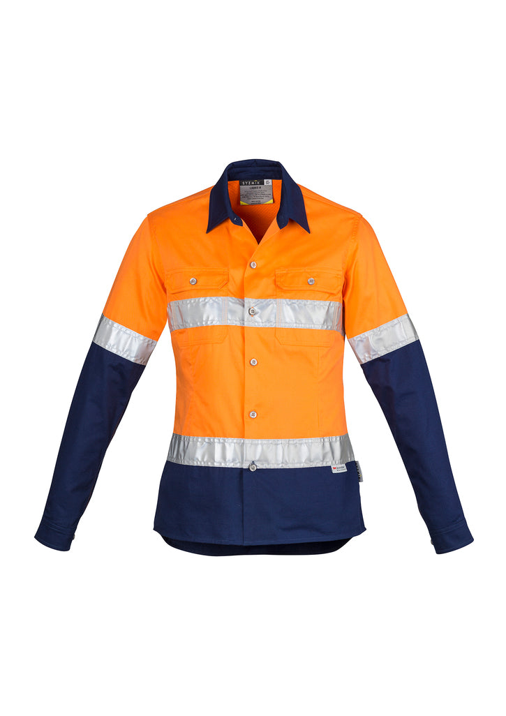 Syzmik Womens Hi Vis Spliced Industrial Shirt - Hoop Taped Zwl123 - Star Uniforms Australia