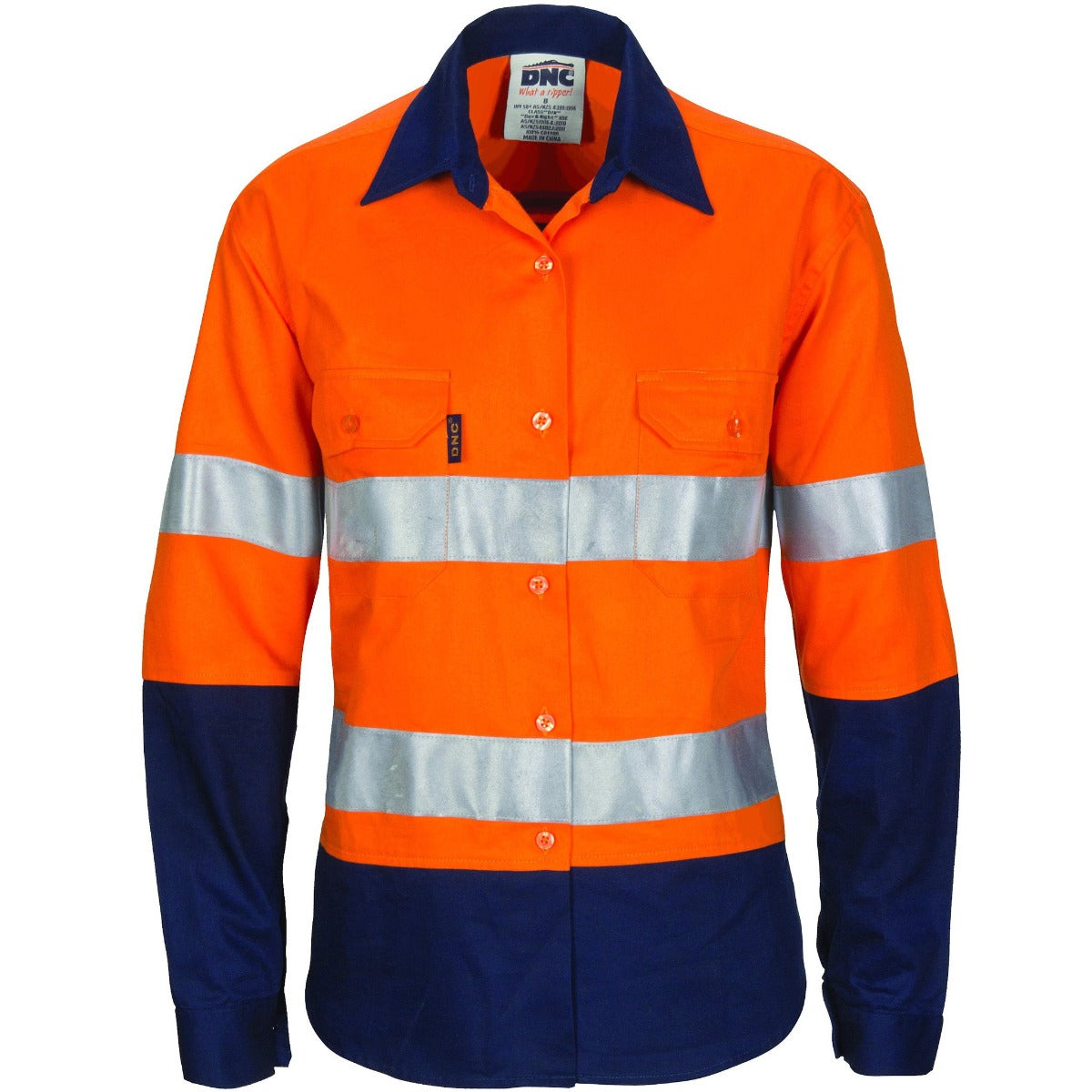 Dnc Ladies Hi vis Cool-Breeze Cotton Shirt With Csr R/Tape - Long Sleeve (3786) - Star Uniforms Australia
