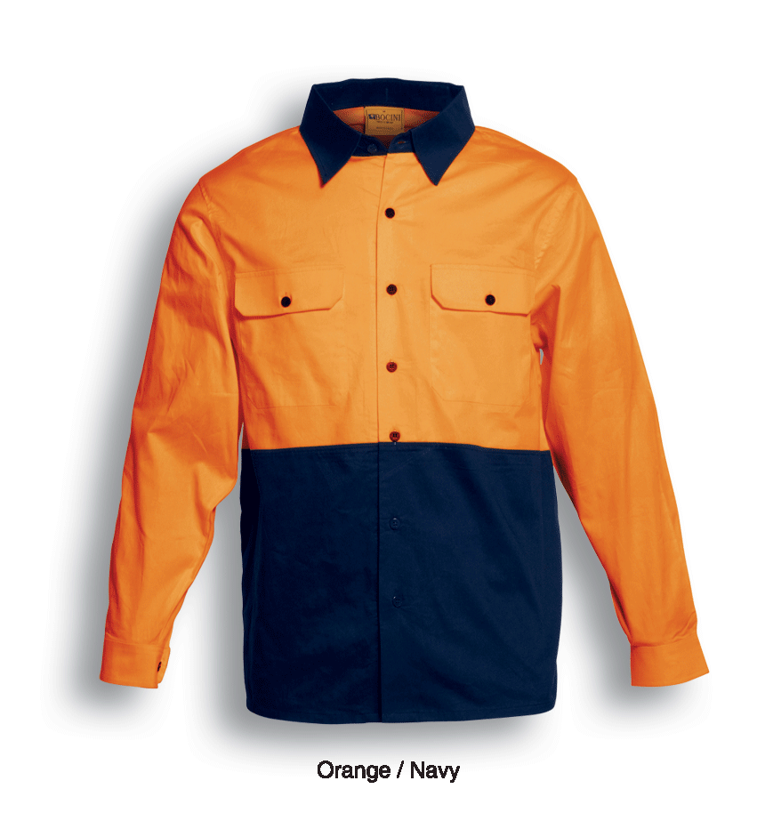 Bocini-Unisex Adults Hi-Vis Cotton Twill Shirt L/S-SS1013
