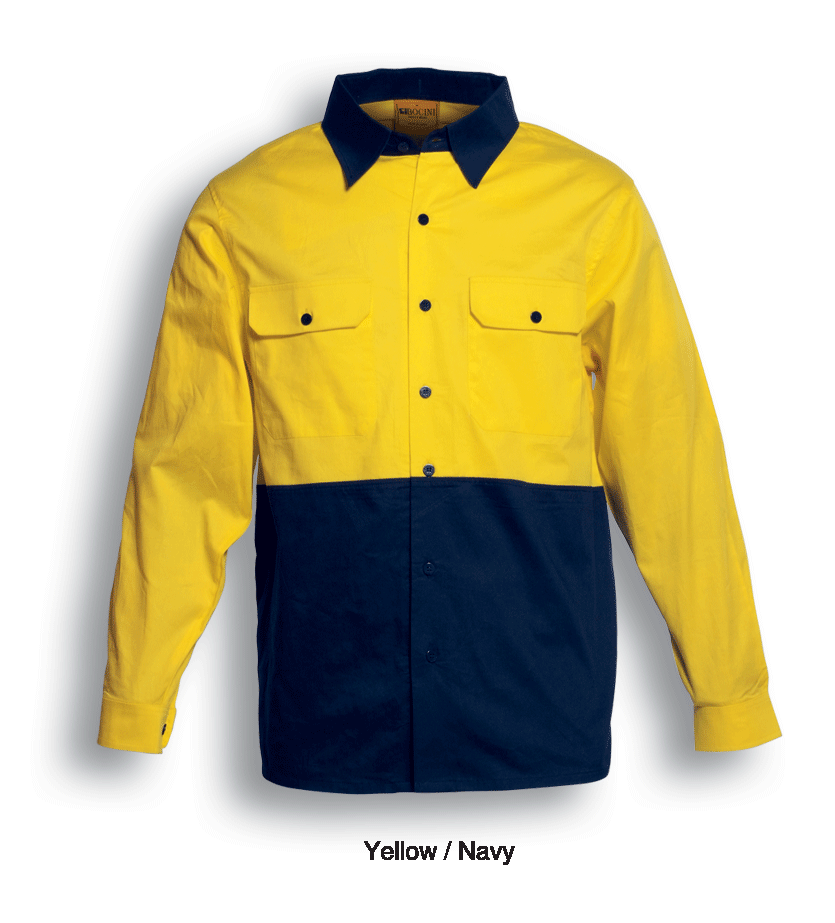 Bocini-Unisex Adults Hi-Vis Cotton Twill Shirt L/S-SS1013