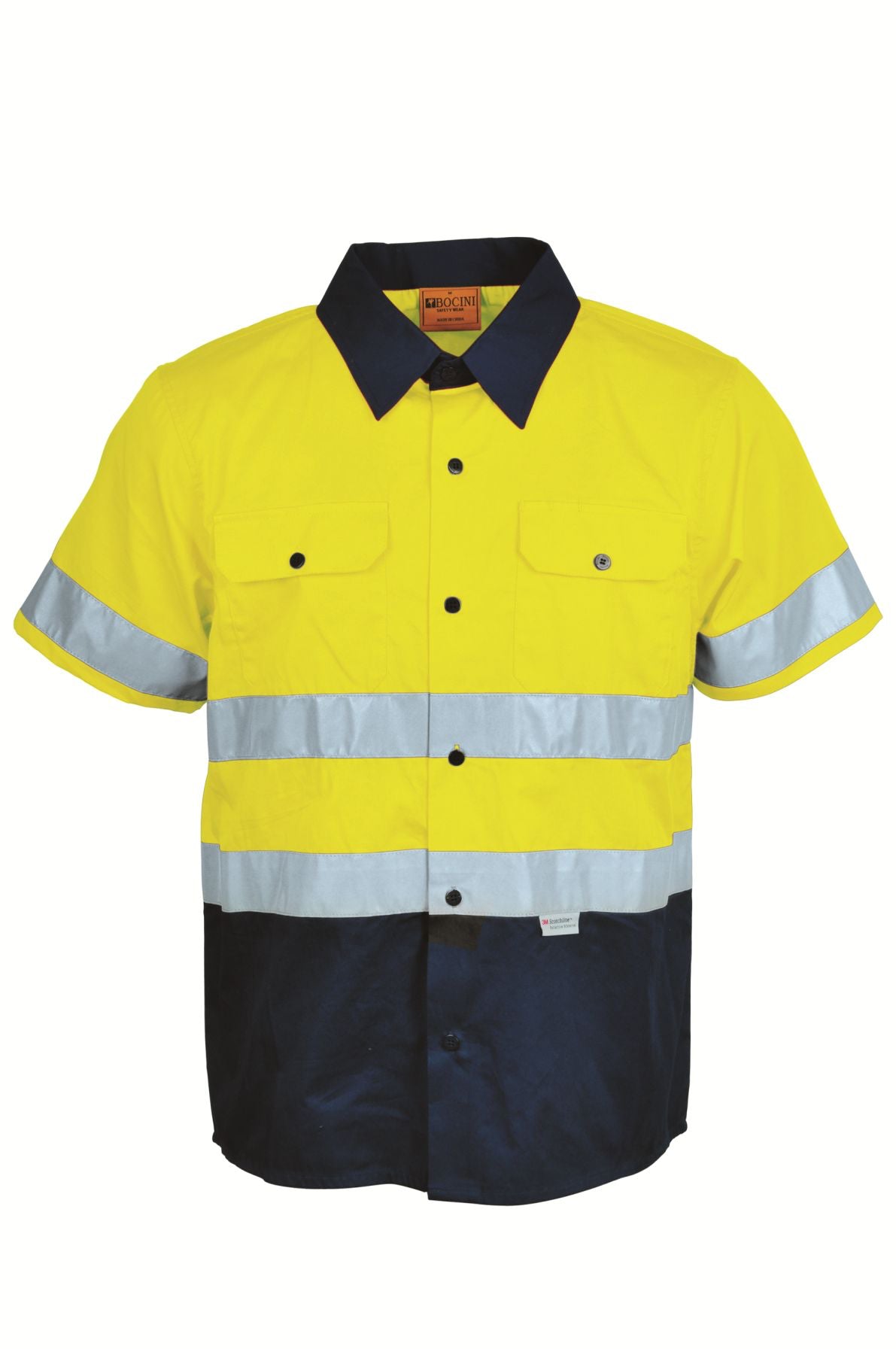 Bocini-Unisex Adults Hi-Vis S/S Cotton Drill Shirt With Reflective Tape-SS1231