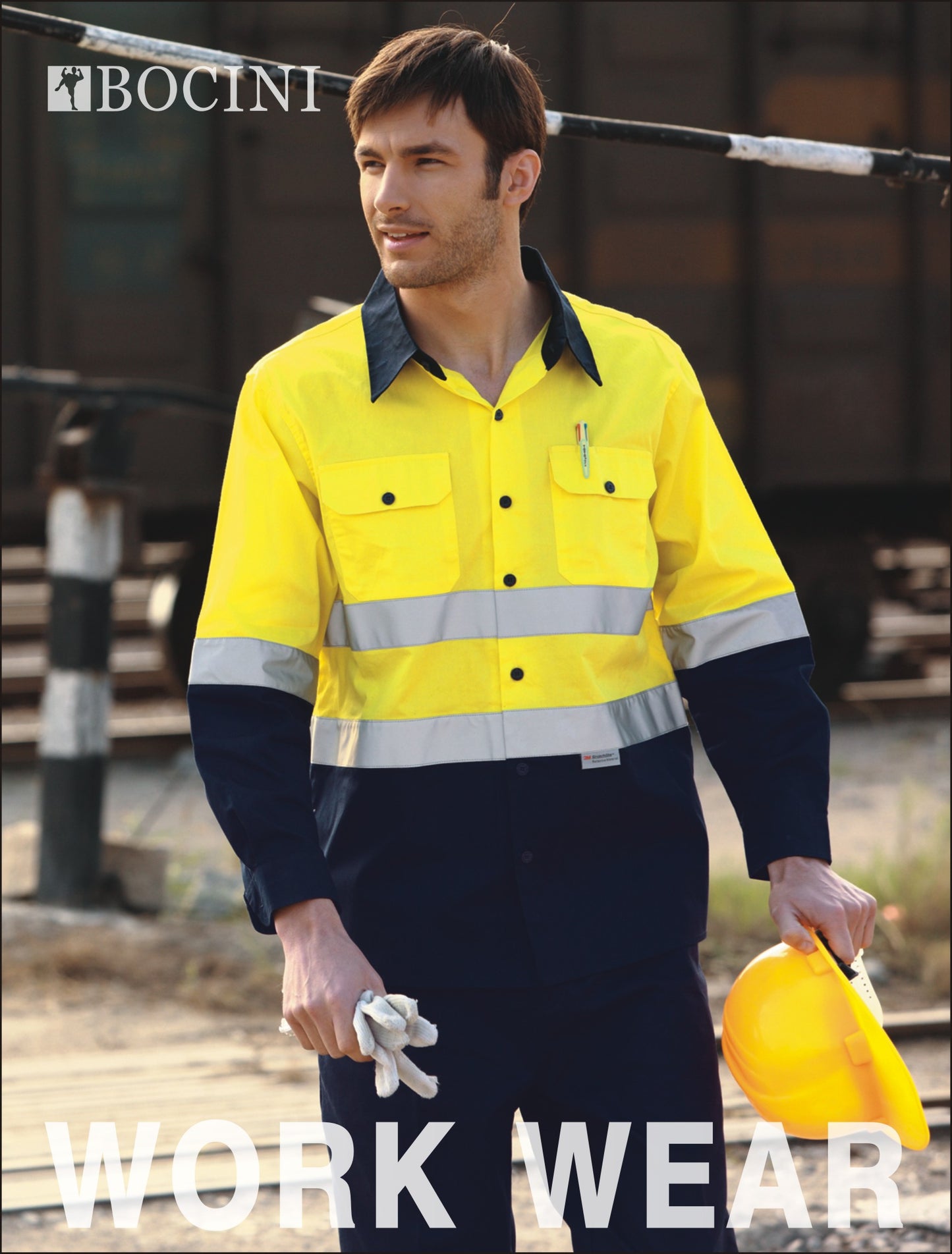 Bocini-Unisex Adults Hi-Vis L/S Cotton Drill Shirt With Reflective Tape-SS1232
