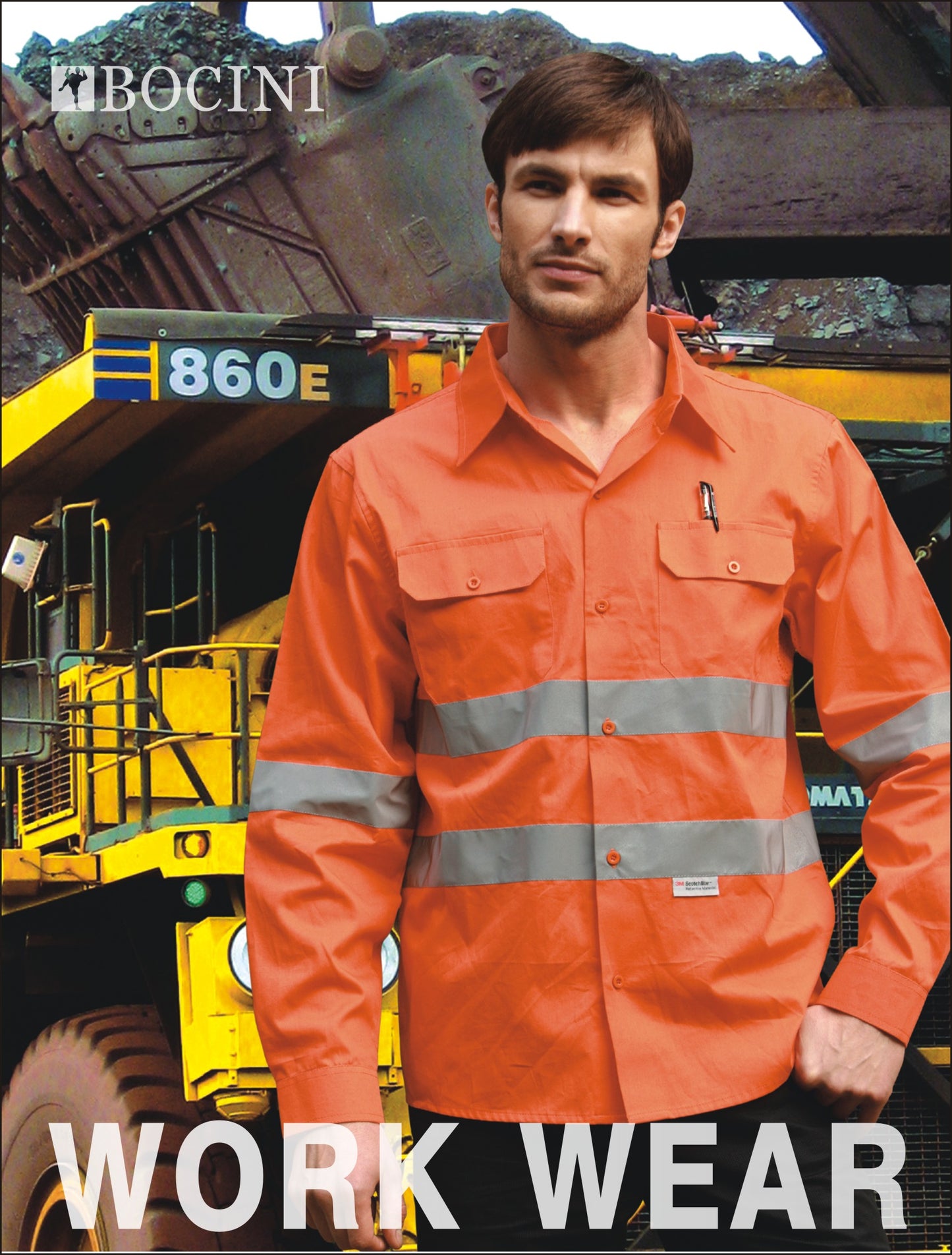 Bocini-Unisex Adults Hi-Vis L/S Cotton Drill Shirt With Reflective Tape-SS1233
