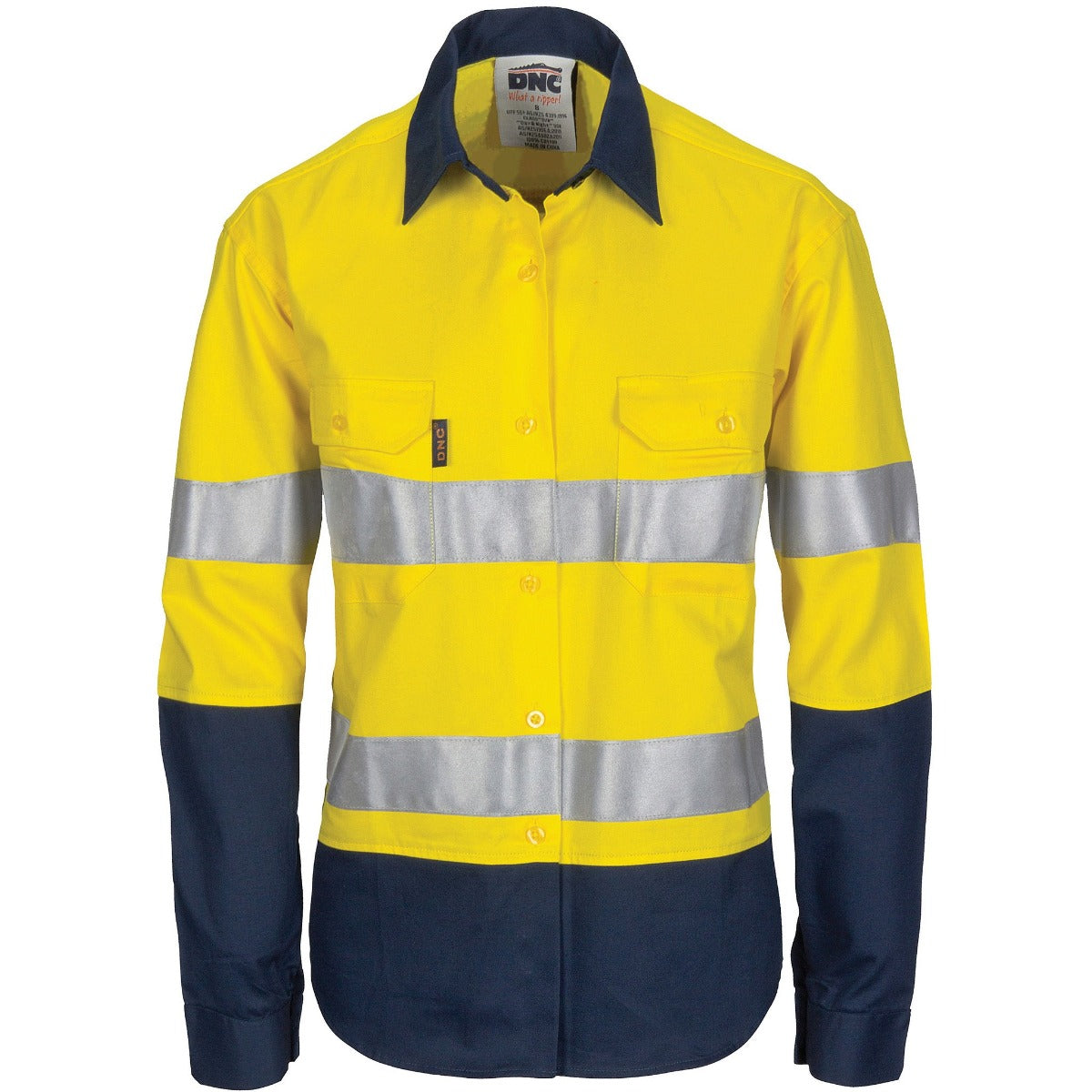 Dnc Ladies Hi vis Cool-Breeze Cotton Shirt With Csr R/Tape - Long Sleeve (3786) - Star Uniforms Australia