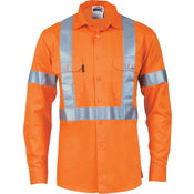 DNC - Hi Vis Cool Breeze Cotton Shirt With ‘X’ Back & Additional 3m R/Tape on Tail L/S  - 3746