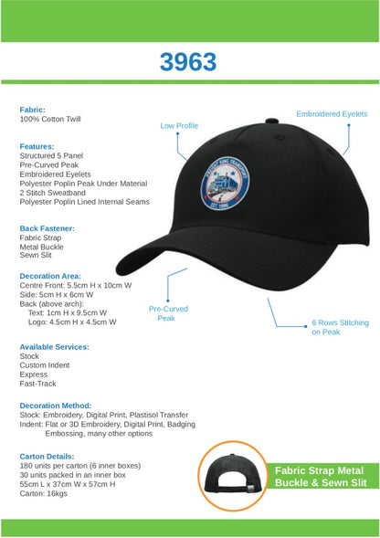 Headwear - Cotton Twill Cap with Buckle - 3963