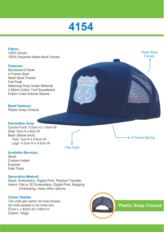 Headwear Premium American Twill A Frame Cap with Mesh Back - 4154
