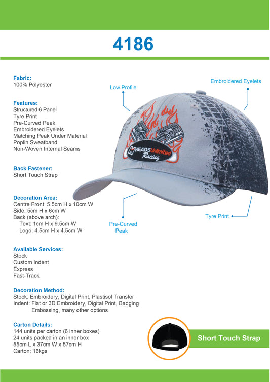 Headwear - Breathable Poly Twill with Tire print - 4186