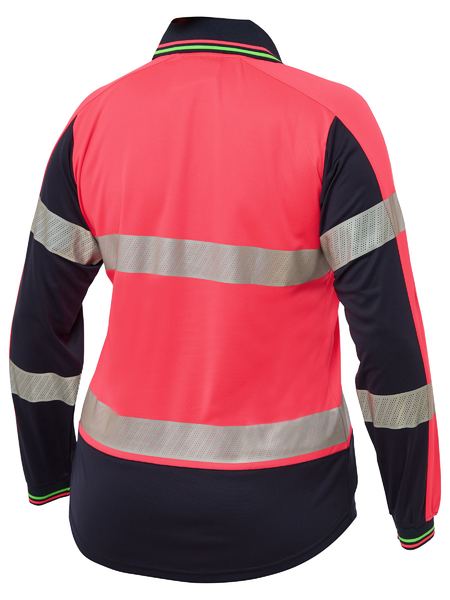 Bisley Womens Long Sleeve Taped Two Tone Hi Vis V-neck Polo-BKL6225T