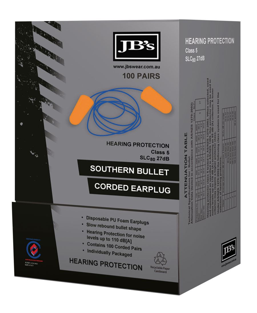 Jb's Wear - Southern Bullet Corded Earplug (100 Pair) - 8P060