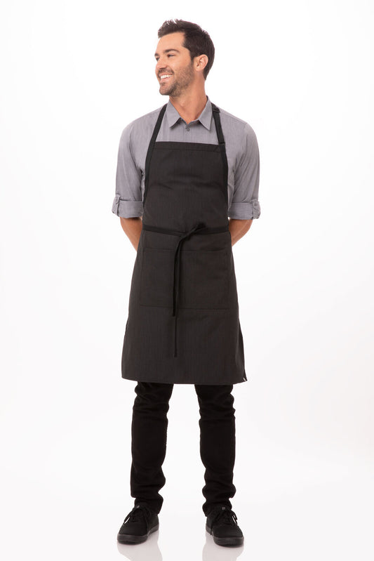 Chef Works - Bib Apron With Contrasting Ties - Pinstripe